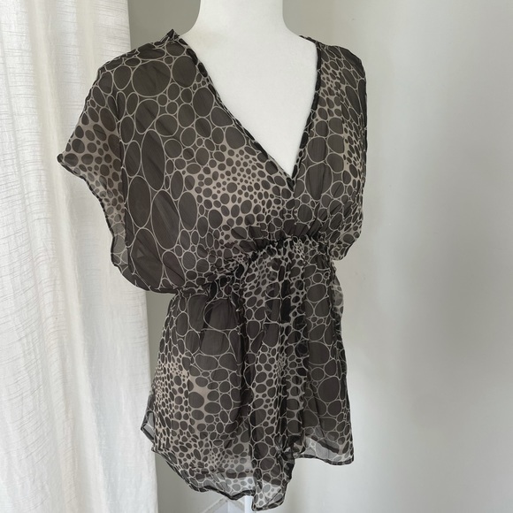 R. 89 Black Beige Silk Sheer Blouse Top - Picture 2 of 7